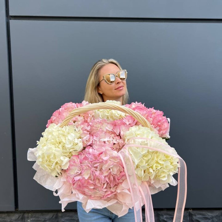 7 гортензий в корзине в Краснодаре