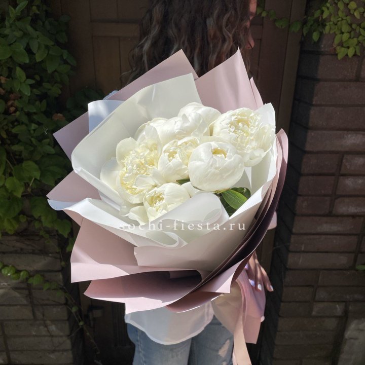 9 белоснежных пионов в Краснодаре