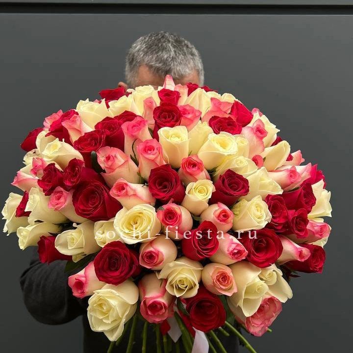 101 разноцветная роза Джули в Краснодаре