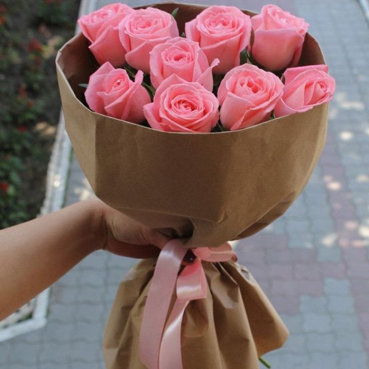 9 розовых роз в Краснодаре